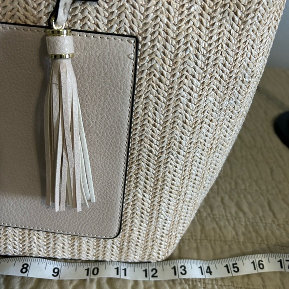 LONDON FOG Alisa Jute Straw Tote Handbag Cream Gold Tone Hardware NWT - Picture 12 of 14